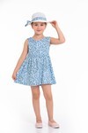 Mavi Şapkalı Sırt Fiyonk Detaylı Detaylı 1-4 Yaş Elbise 2060-1